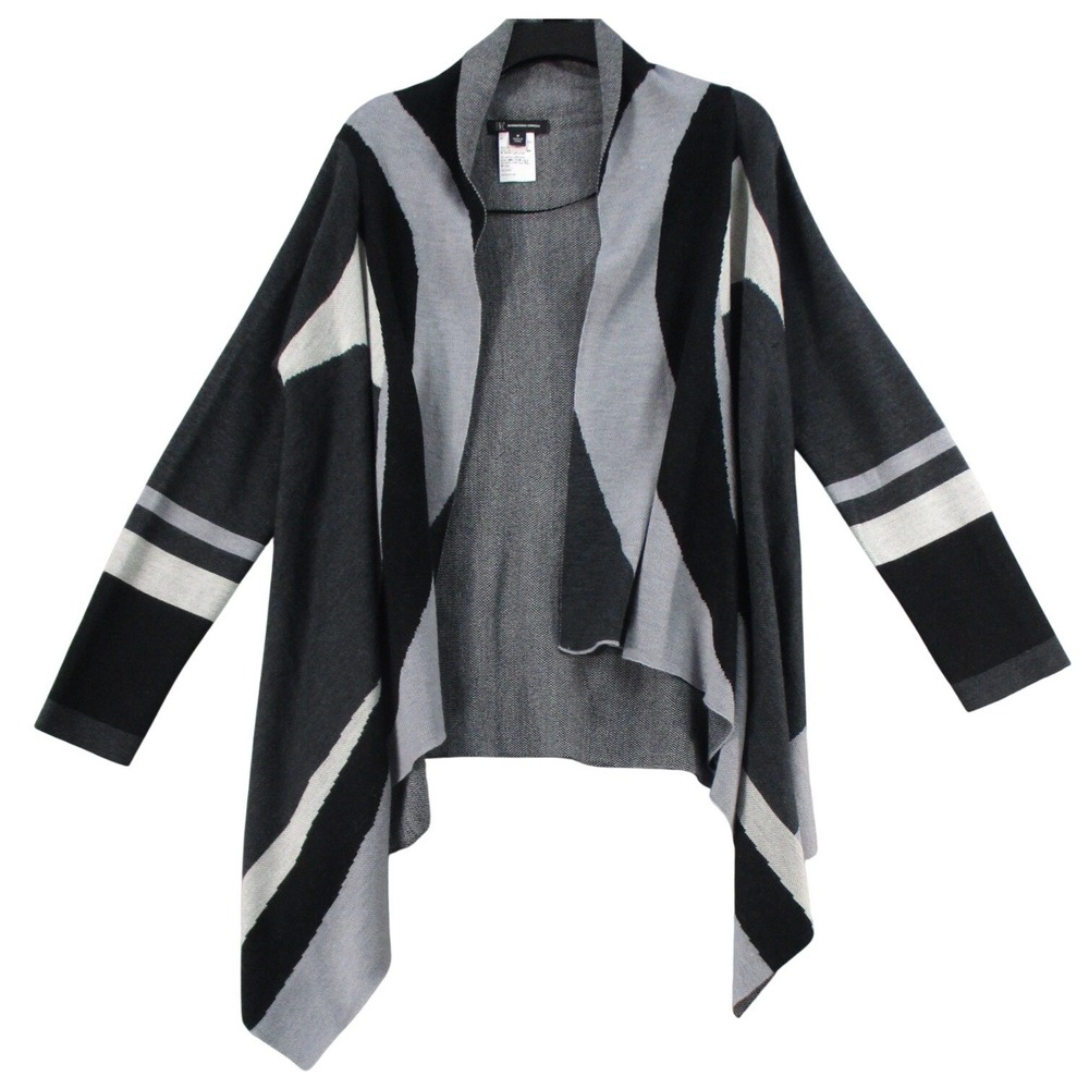 INC International Concepts Womens Grey Colorblock Waterfall Cardigan Sweater M